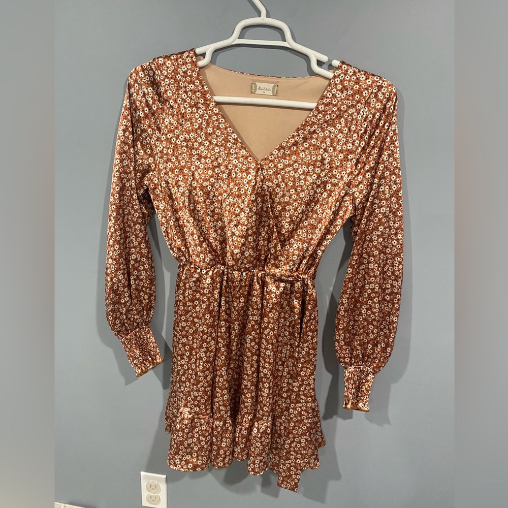 Altar'd State Brown Floral Long Sleeve Dress